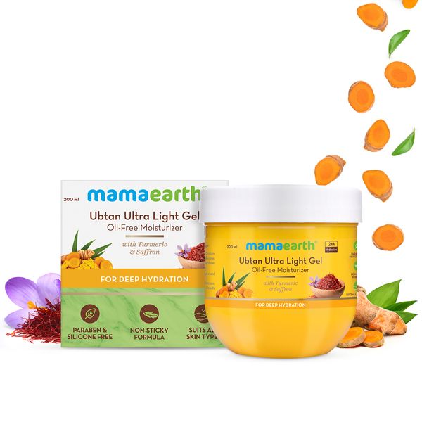 Mamaearth Ubtan Ultra Light Gel Oil-Free Moisturizer with Turmeric and Saffron for Deep Hydration - 200 ml