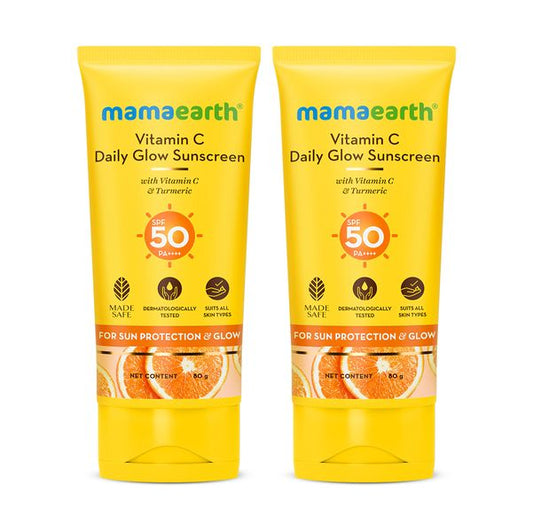 Mamaearth Vitamin C Daily Glow Sunscreen With Vitamin C & Turmeric for Sun Protection & Glow - 80 g (Pack of 2)