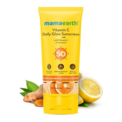 Mamaearth Vitamin C Daily Glow Sunscreen With Vitamin C & Turmeric for Sun Protection & Glow - 80 g