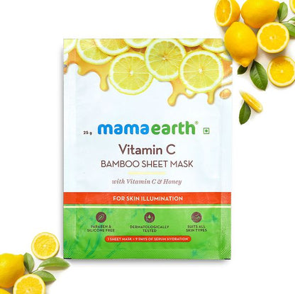 Mamaearth Vitamin C Bamboo Sheet Mask with Vitamin C and Honey for Skin Illumination - 25 g